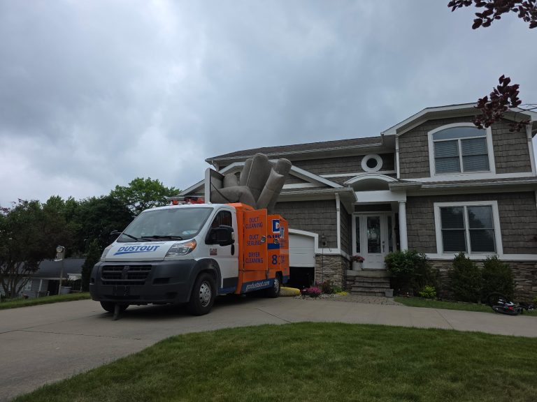 Dustout truck at a residential duct cleaning job in Troy, Michigan