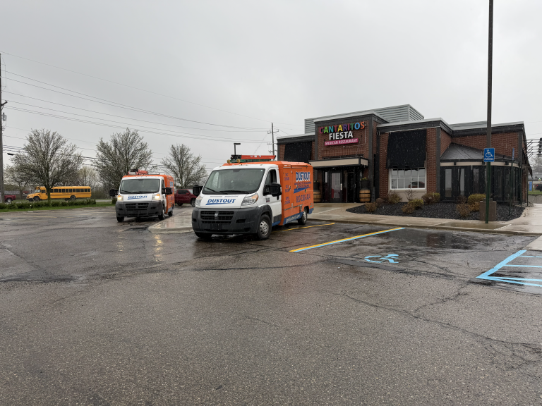Dustout HVAC cleaning truck parked onsite in Novi, Michigan